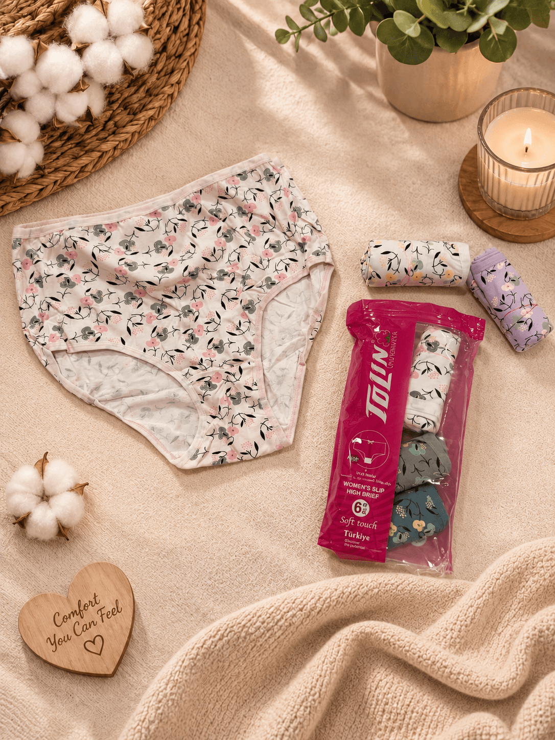 Tolin Pack of 6 towel panties High waist