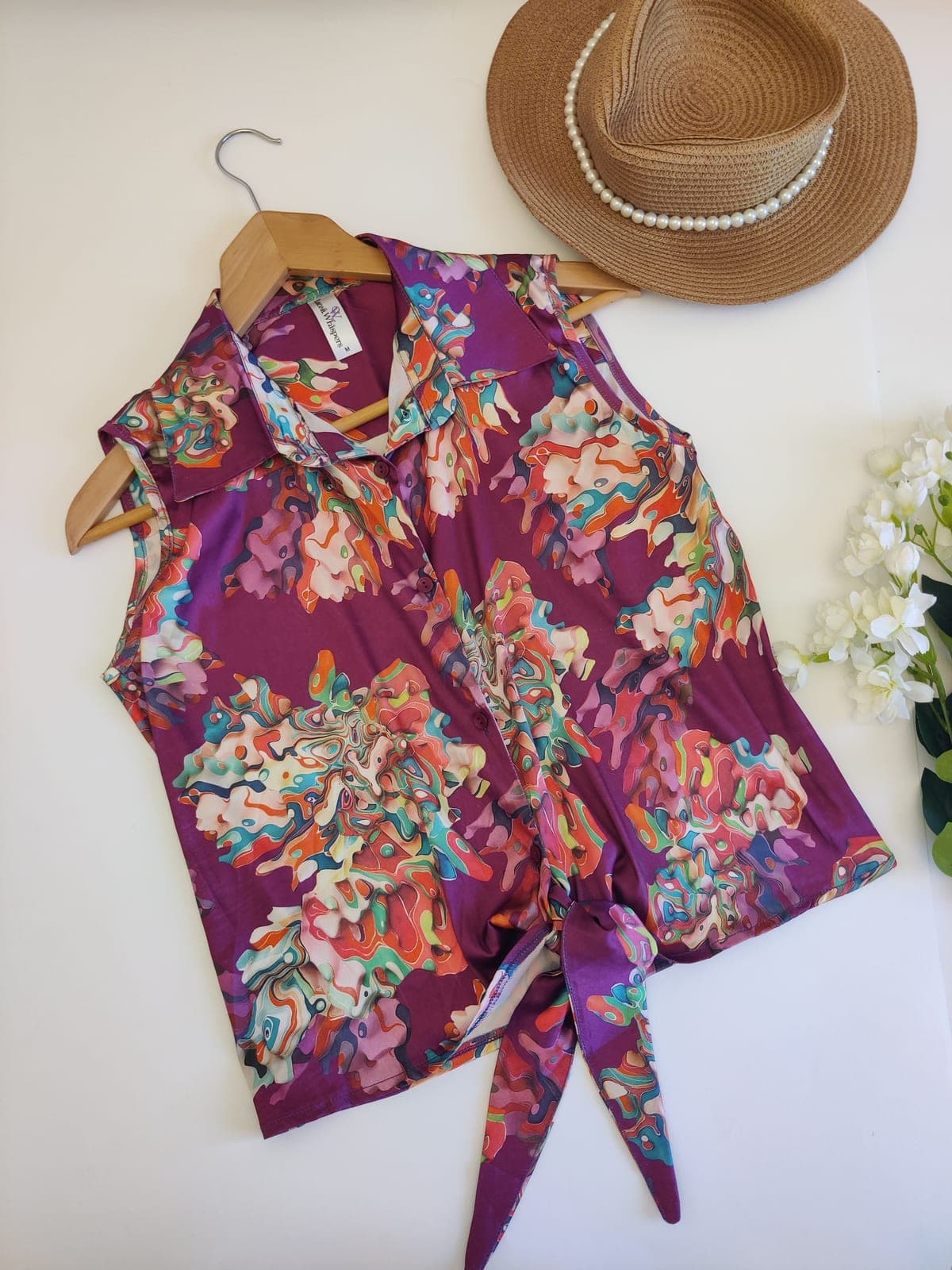 Sleeveless Tie-Front Blouse